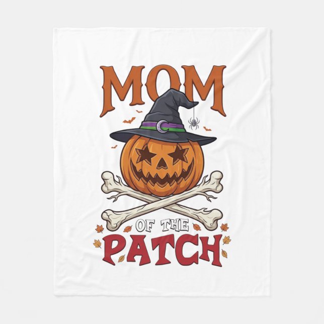 Mum Patch Halloween Pumpkin Witch Hat Crossbones_1 Fleece Blanket (Front)