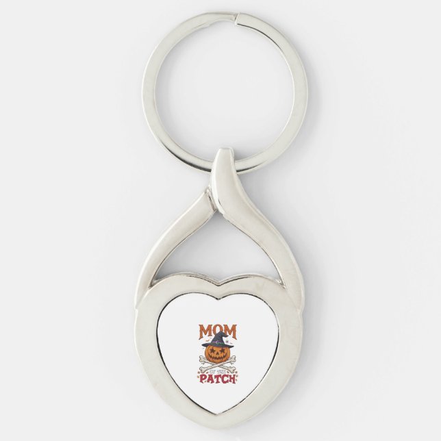 Mum Patch Halloween Pumpkin Witch Hat Crossbones_1 Key Ring (Front)