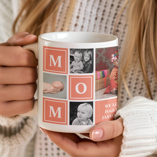 Mum Photo Collage Coral Pink Mothers Day Coffee Mug (Creator Uploaded)