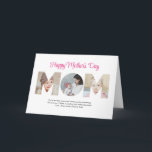 Mum Photo Collage Cutout Mother's Day Birthday Card<br><div class="desc">Celebrate the special moments with your mother with this Mum Photo Collage design. This customisable design is perfect for creating a personalised and heartfelt gift for Mother's Day and Birthday celebration. Craft a beautiful collage with the word MOM, featuring cherished moments, creating a visual journey of the precious memories you've...</div>