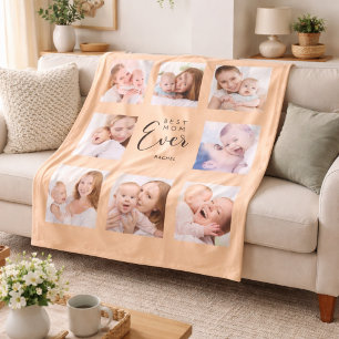 Mum photo collage peach Mother's Day Fleece Blanket