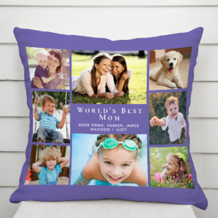 Mum Photo Collage Purple Cushion