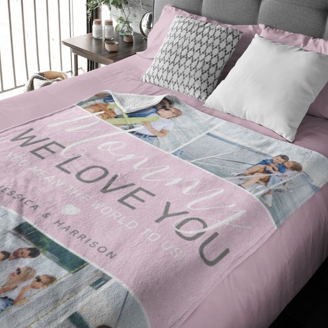Mum Photo Collage 'We Love You' Fleece Blanket (Creator Uploaded)