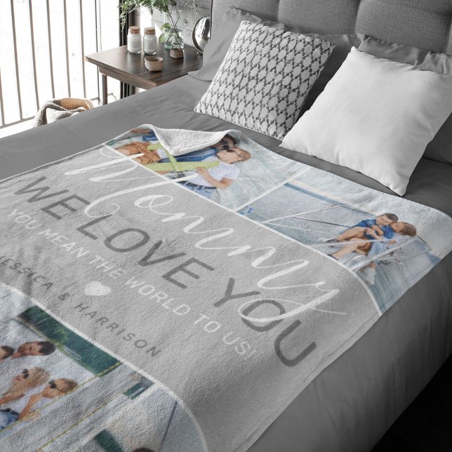 Mum Photo Collage 'We Love You' Fleece Blanket (Creator Uploaded)