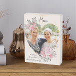Mum Photo Floral Frame Geometric Gold Heart Wooden Box Sign<br><div class="desc">Custom Photo block which you can personalise with anyone and add a favourite saying or words from the heart. Your photo is set into a geometric heart shaped gold frame. The gemstone frame is decorated with watercolor bouquets of pink flowers. It is lettered with the wording "Mum .. smoothing out...</div>