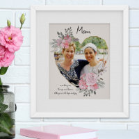 Mum Photo Gold Heart Shaped Pink Floral Frame
