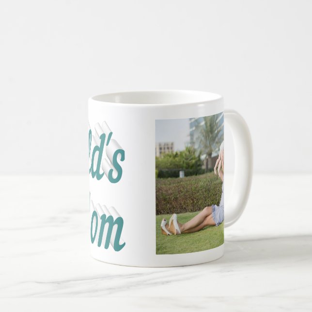 Mum Photo green text Coffee Mug (Front Right)