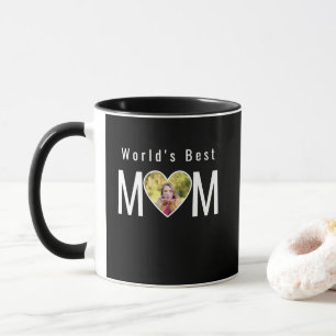 Mum Photo in Black Heart Frame Modern Calligraphy Mug