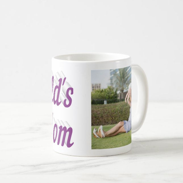 Mum Photo purple text Coffee Mug (Front Right)