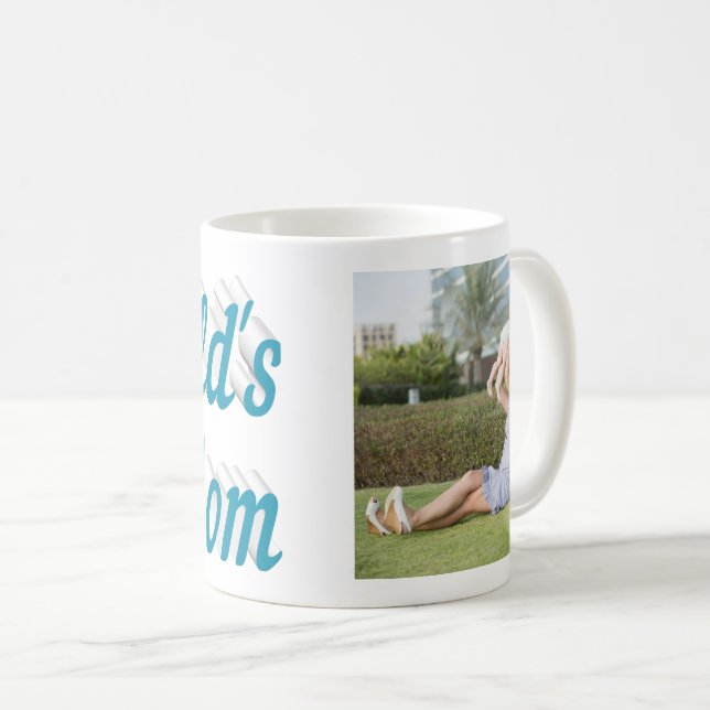 Mum Photo sky blue text Coffee Mug (Front Right)