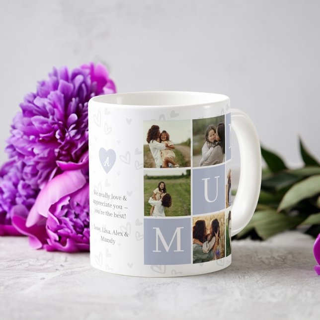 Mum Photo Square Gird Monogram & Personalised Coffee Mug (Mum Photo Square Gird Monogram & Personalized Coffee Mug)