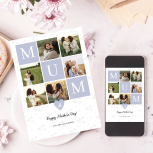 Mum Photo Square Gird Monogram & Personalised Holiday Card