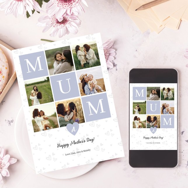 Mum Photo Square Gird Monogram & Personalised Holiday Card (Mum Photo Square Gird Monogram & Personalized Holiday Card)