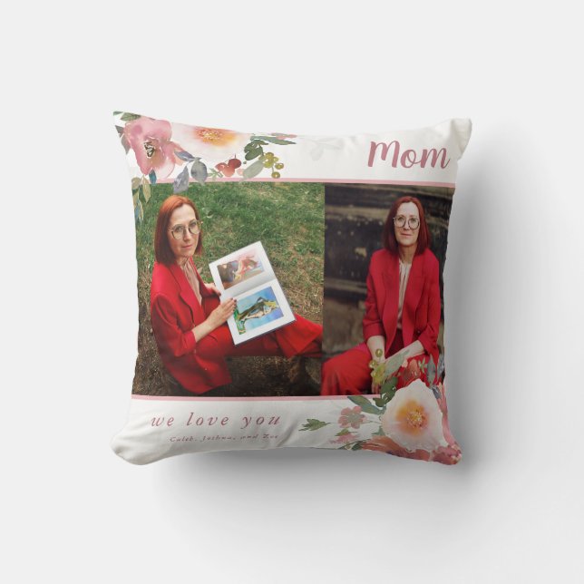 Mum Photo We love you Mother's Day Gift Floral Cushion (Front)