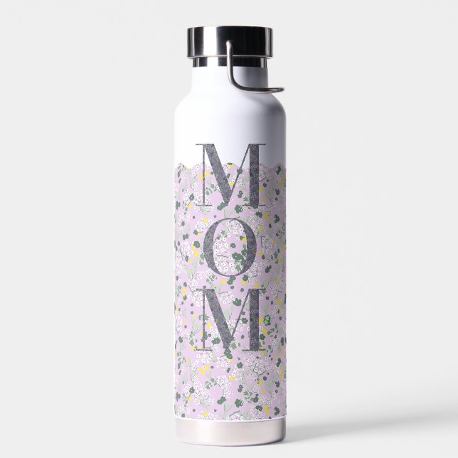 Mum Pilates Yoga light purple flowers Water Bottle (Left)