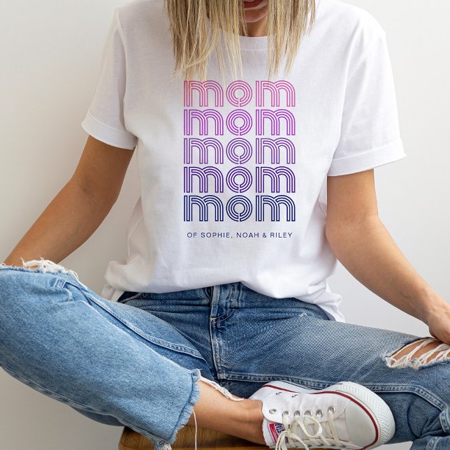 Mum | Pink and Purple Disco Style Text T-Shirt (A trendy, disco style shirt for mom)