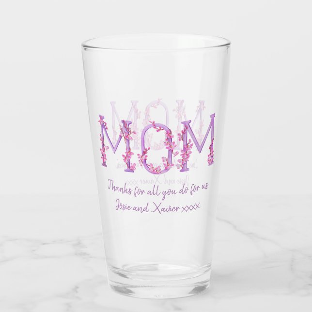 Mum pink orchid flowers watercolor custom message glass (Back)
