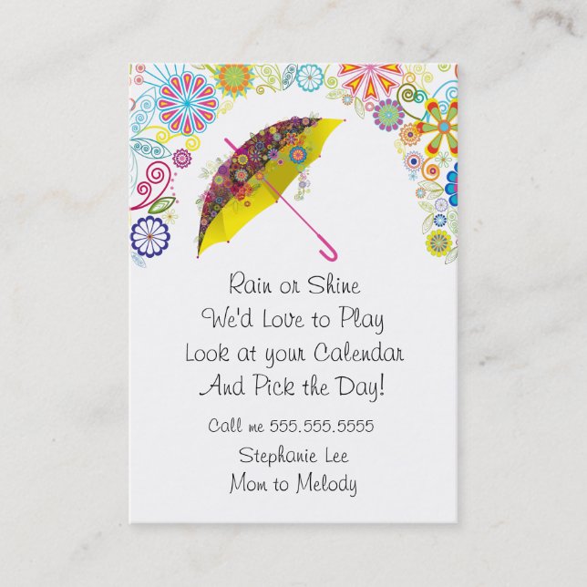 Mum Play Date Umbrella 2019 Calendar Calling Card (Front)