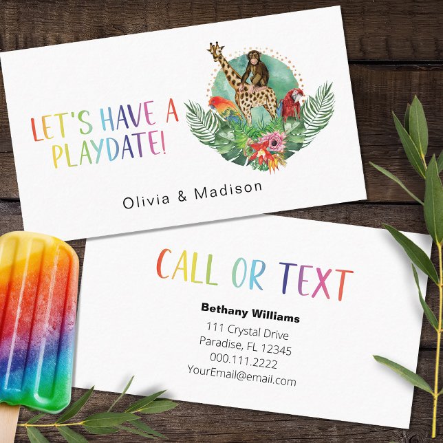 Mum Playdate Colourful Safari Animals Calling Card (Creator Uploaded)