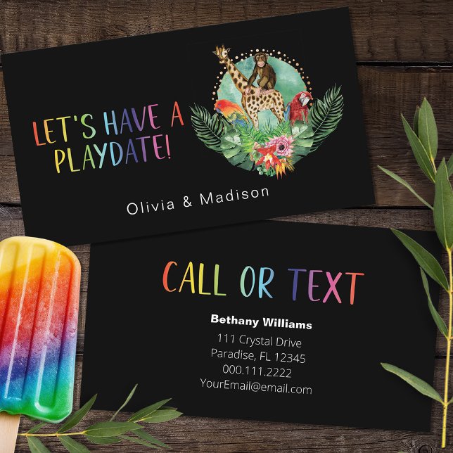 Mum Playdate Colourful Safari Animals Calling Card (Creator Uploaded)