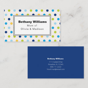 Mum Playdate Simple Blue Green Dots Calling Cards