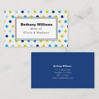 Mum Playdate Simple Blue Green Dots Calling Cards