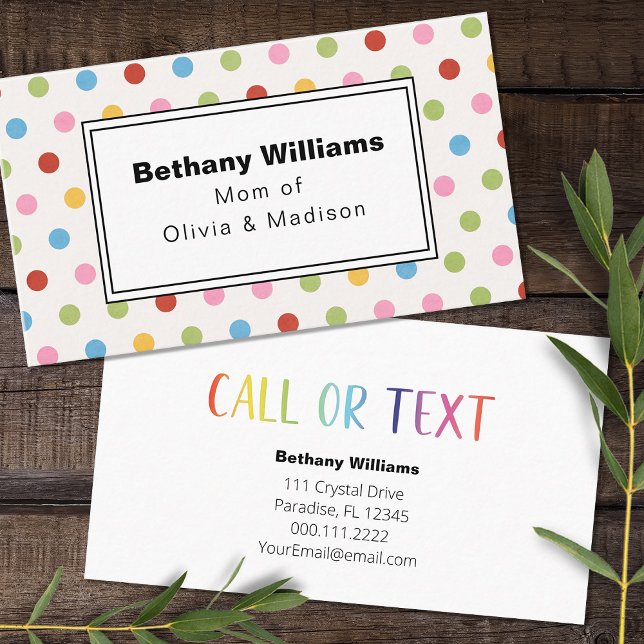 Mum Playdate Simple Colourful Dots Calling Cards (Creator Uploaded)
