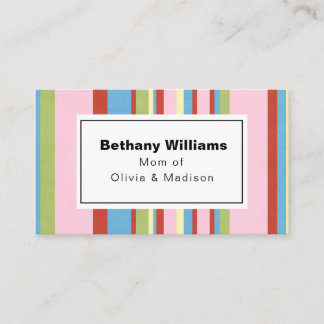 Mum Playdate Simple Colourful Stripes Calling Card