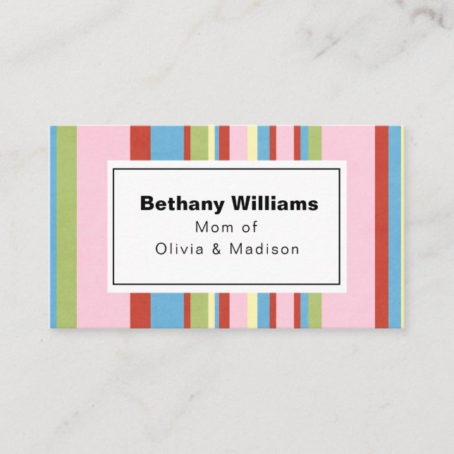 Mum Playdate Simple Colourful Stripes Calling Card (Front)