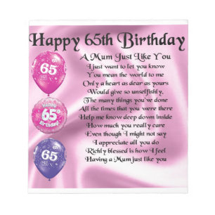 Mum Poem  -  65th Birthday Notepad