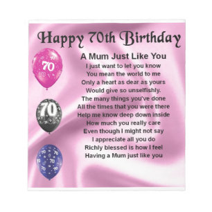 Mum Poem - 70th Birthday Notepad