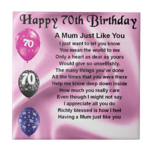Mum Poem  -  70th Birthday Tile