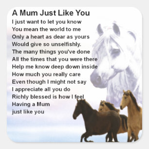 Mum Poem  -  Horses Design Square Sticker
