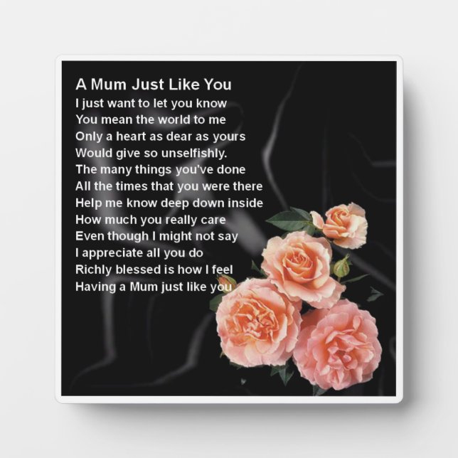 Mum Poem Plaque  -  Roses  Design (Front)