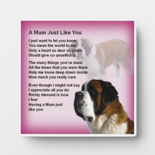 Mum Poem Plaque  -  St Bernard  Dog   Design (Front)