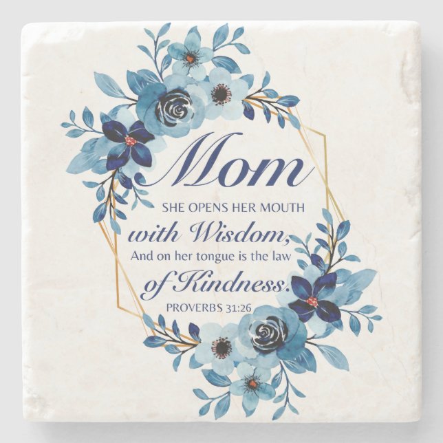 Mum - Proverbs 31:26 Mother's Day Scripture Floral Stone Coaster (Front)