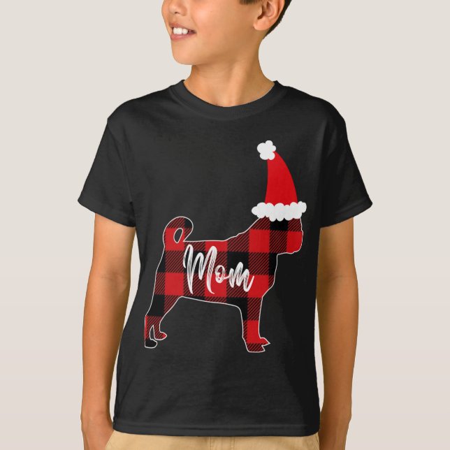 Mum Pug Dog Christmas Mama Pajama Red Plaid Buffal T-Shirt (Front)