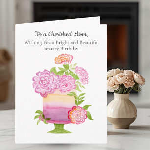 Mum Purple Carnations on January Birthday Cake Card