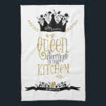 Mum - Queen of the Kitchen | Gold Glitter Tea Towel<br><div class="desc">Queen of Everything in This Kitchen tea towel. Featuring a striking black and white floral design with hand drawn botanicals and gold glitter-look lettering. This is a visual effect achieved through digital printing and the finished design will be printed flat, as it appears here, without added glitter, gold foil, etc....</div>