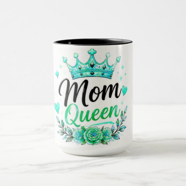 Mum Queen Teal Crown Floral Mug (Center)