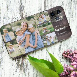 Mum Quote 6 Photo Collage Rustic Brown Case-Mate iPhone Case