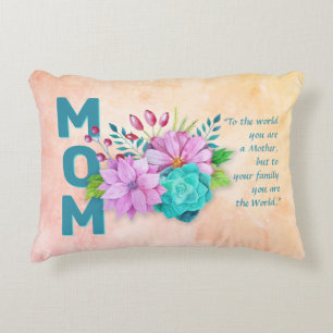 Mum Quote and Watercolor Floral on Marble Decorative Cushion