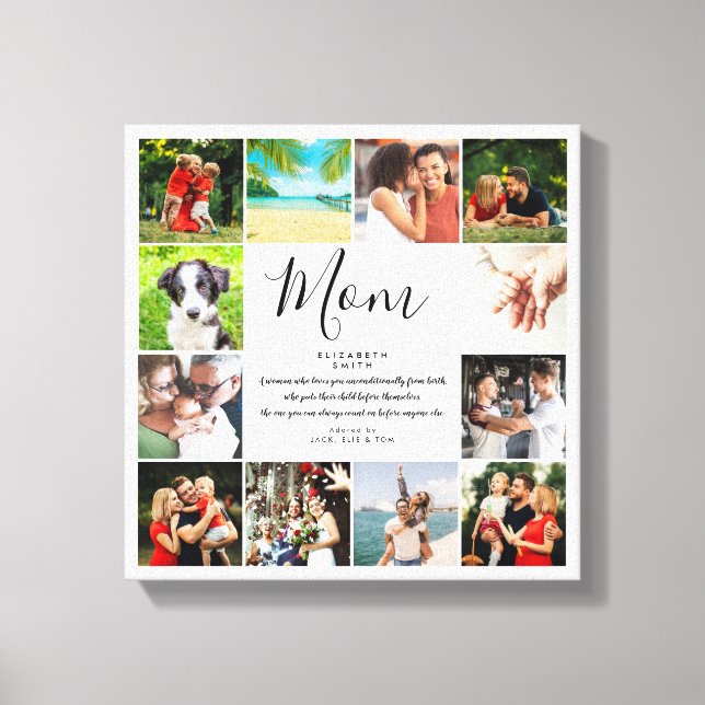 Mum Quote Elegant Script 12 Photo Collage Canvas Print (Front)