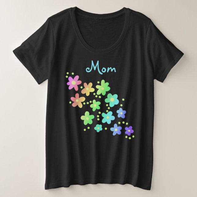 "Mum" Rainbow Flowers Plus Size T-Shirt (Design Front)
