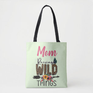 Mum Raising Wild Things Quote Funny Leopard Print Tote Bag