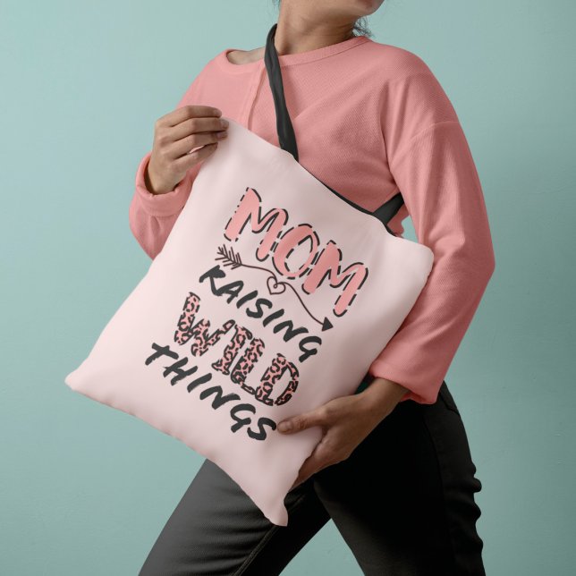 Mum Raising Wild Things Quote Funny Leopard Print Tote Bag (Creator Uploaded)