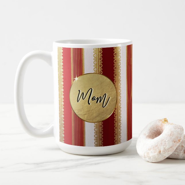 Mum Red Bougie Stripes Personalised Coffee Mug (With Donut)