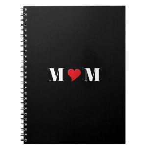 Mum red heart love black notebook or journal