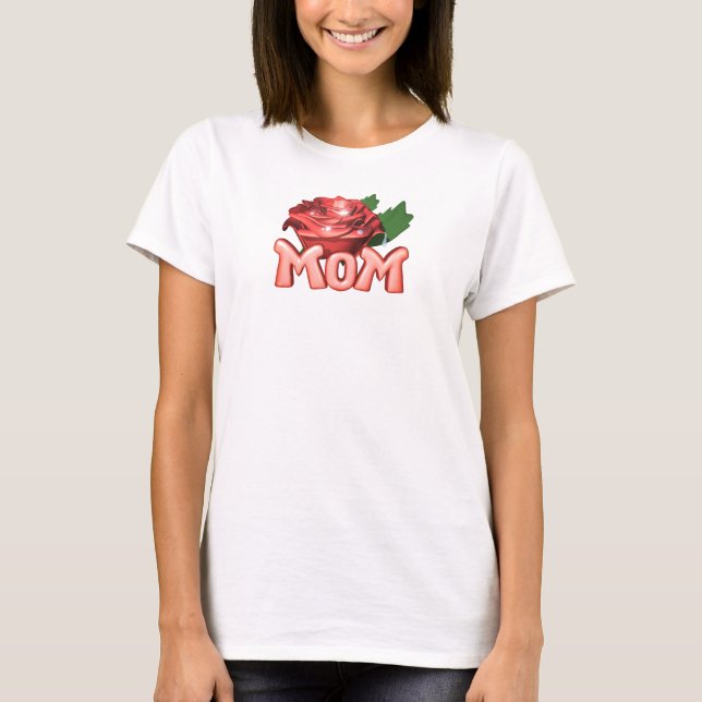 Mum & Red Rose with Dewdrops T-Shirt (Front)