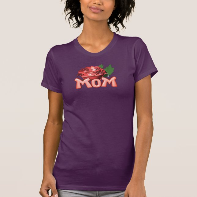 Mum & Red Rose with Dewdrops T-Shirt (Front)